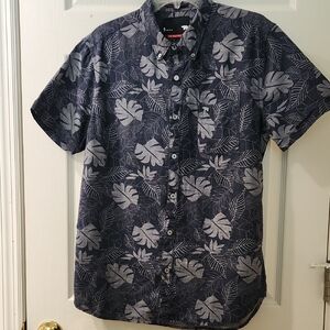 The Bear House 100% Cotton Navy Leaf Print Button Down Shirt Men's Size L